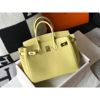 HERM Birkin 30cm Bag In Jaune Poussin Clemence Leather GHW
