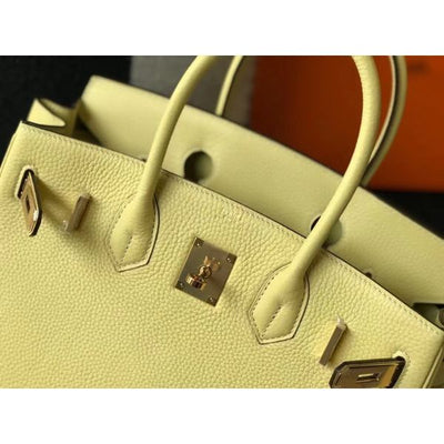 HERM Birkin 30cm Bag In Jaune Poussin Clemence Leather GHW