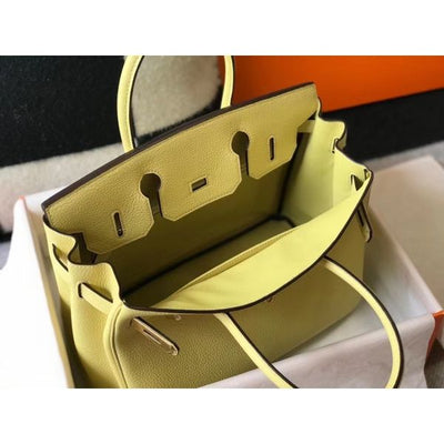 HERM Birkin 30cm Bag In Jaune Poussin Clemence Leather GHW