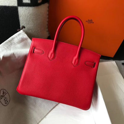 HERM Birkin 30cm Bag In Red Clemence Leather GHW
