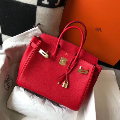 HERM Birkin 30cm Bag In Red Clemence Leather GHW