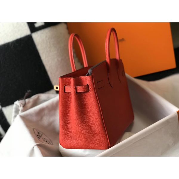 HERM Birkin 30cm Bag In Red Clemence Leather GHW