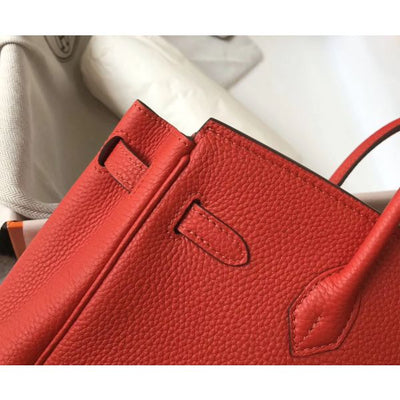 HERM Birkin 30cm Bag In Red Clemence Leather GHW