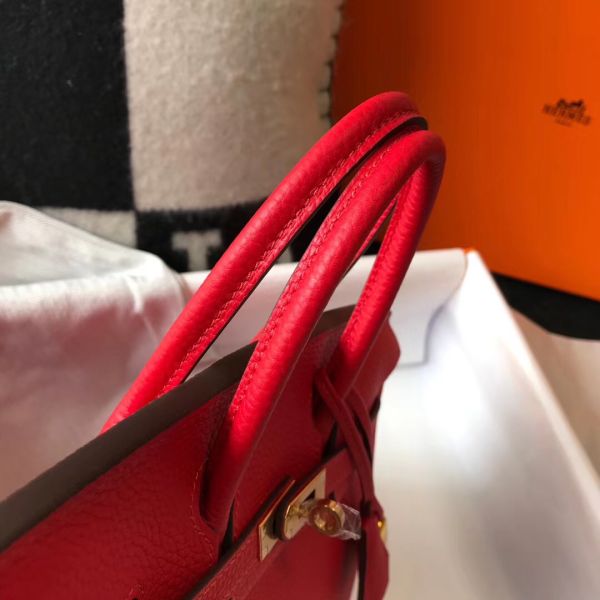 HERM Birkin 30cm Bag In Red Clemence Leather GHW