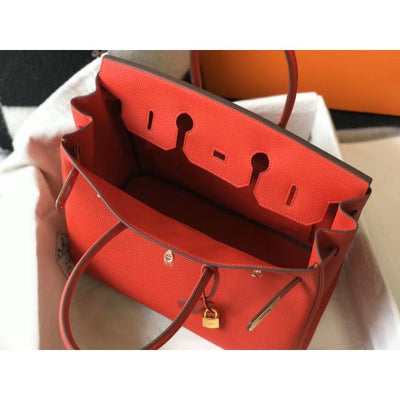 HERM Birkin 30cm Bag In Red Clemence Leather GHW
