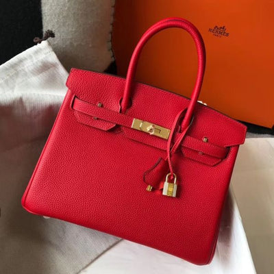 HERM Birkin 30cm Bag In Red Clemence Leather GHW