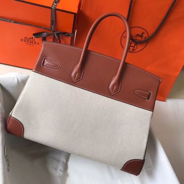 HERM Birkin 35cm Canvas Bag With Barenia Leather GHW