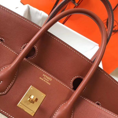 HERM Birkin 35cm Canvas Bag With Barenia Leather GHW
