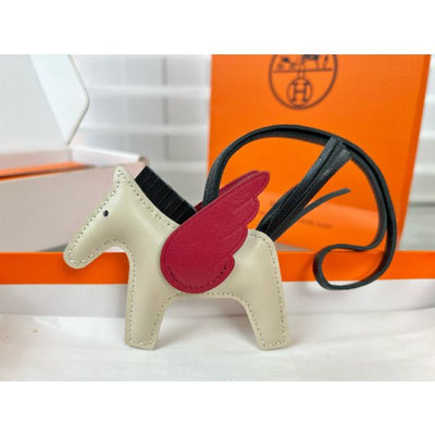 HERM Rodeo Pegase PM Bag Charm in Craie/Black/Red Lambskin