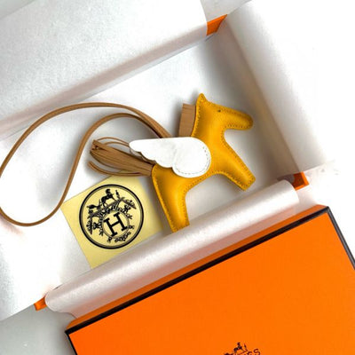 HERM Rodeo Pegase PM Bag Charm in Yellow/Biscuit/Craie Lambskin