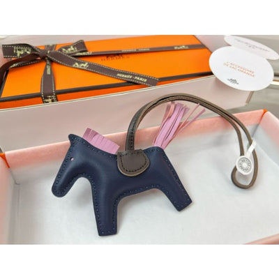 HERM Rodeo PM Bag Charm in Blue/Chocolate/Pink Lambskin