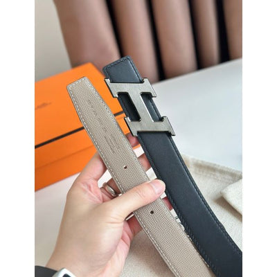 HERM H Speed Reversible Belt 32MM in Grey Epsom Calfskin