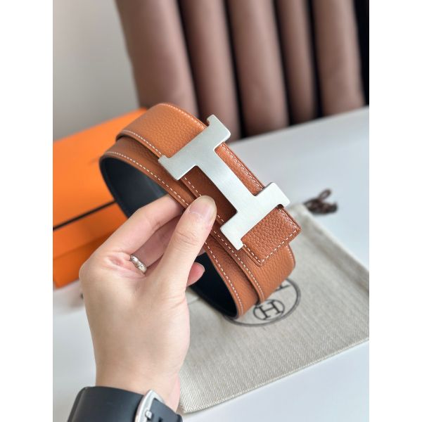 HERM Constance Reversible Belt 38MM in Gold Clemence Leather