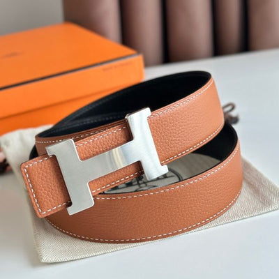 HERM Constance Reversible Belt 38MM in Gold Clemence Leather