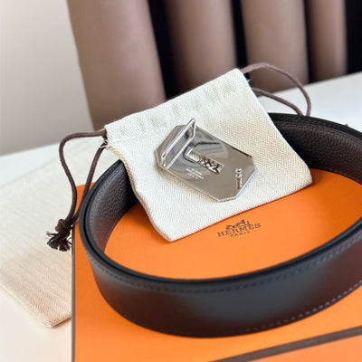 HERM Neo Reversible Belt 32MM in Chocolate Clemence Leather