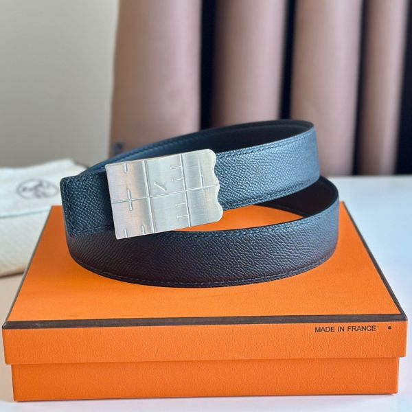 HERM Typo Reversible Belt 32MM in Black Epsom Calfskin