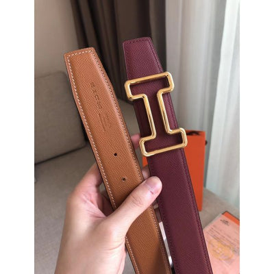 HERM Tonight 38MM Reversible Belt In Ruby/Gold Epsom Leather