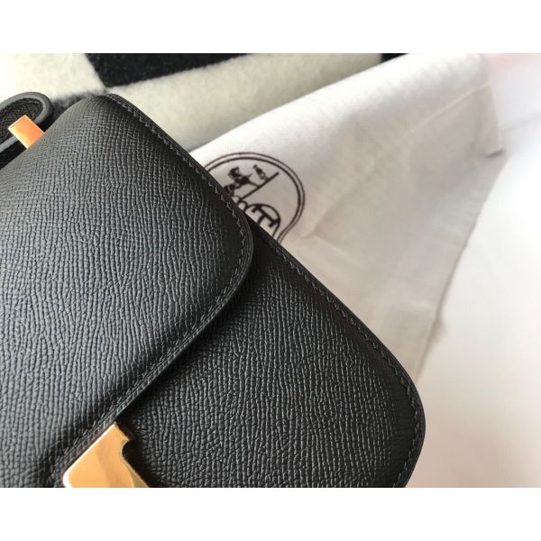 HERM Black Constance MM 24cm Epsom Leather Bag