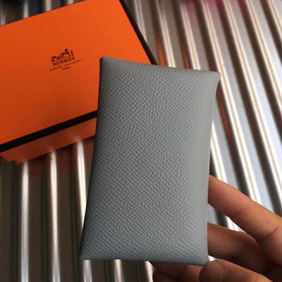 HERM Calvi Card Holder In Blue Lin Epsom Leather