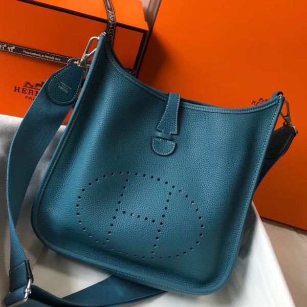HERM Evelyne III 29 PM Bag In Blue Jean Clemence Leather
