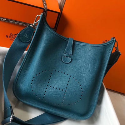 HERM Evelyne III 29 PM Bag In Blue Jean Clemence Leather