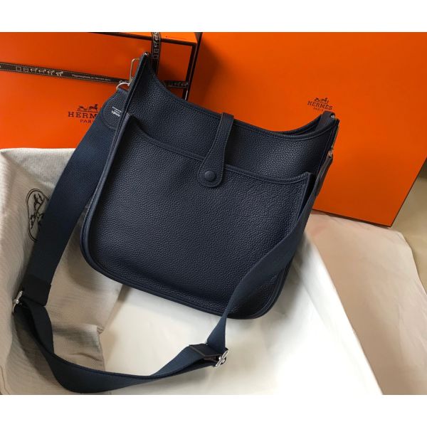 HERM Evelyne III 29 PM Bag In Dark Blue Clemence Leather