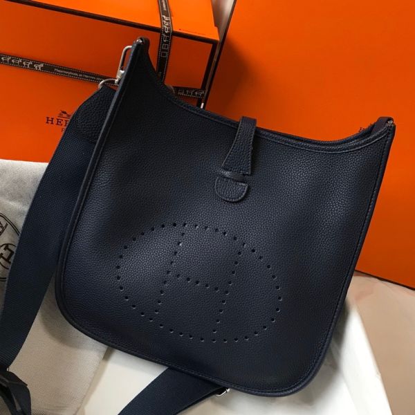 HERM Evelyne III 29 PM Bag In Dark Blue Clemence Leather