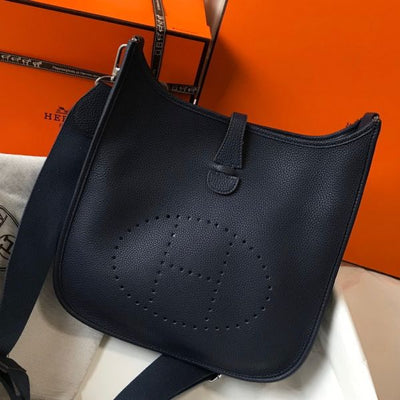 HERM Evelyne III 29 PM Bag In Dark Blue Clemence Leather