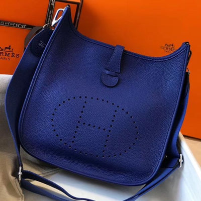 HERM Evelyne III 29 PM Bag In Blue Electric Clemence Leather