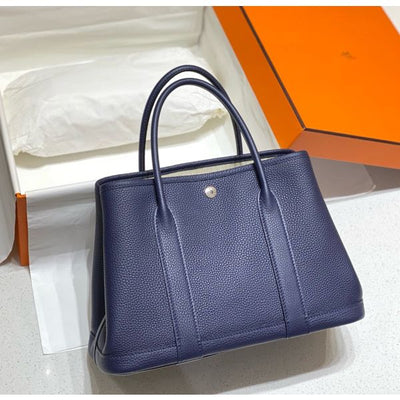 HERM Garden Party 30 Bag In Blue Saphir Taurillon Leather