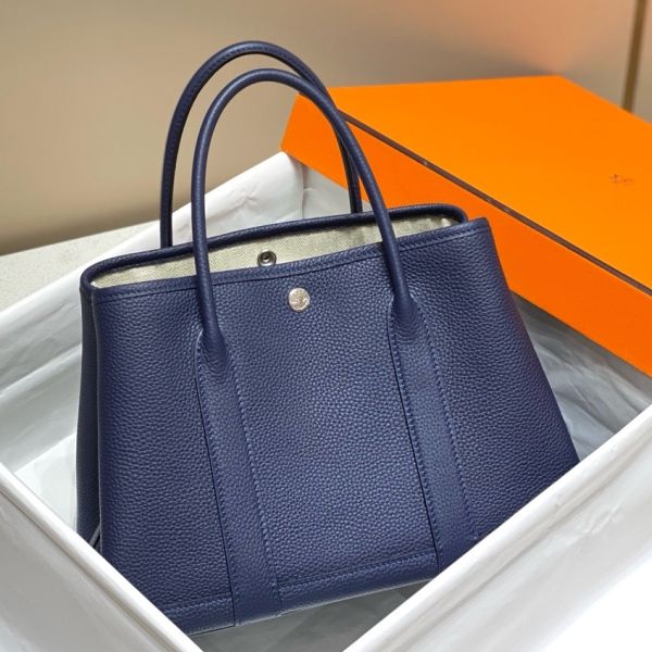 HERM Garden Party 30 Bag In Blue Saphir Taurillon Leather