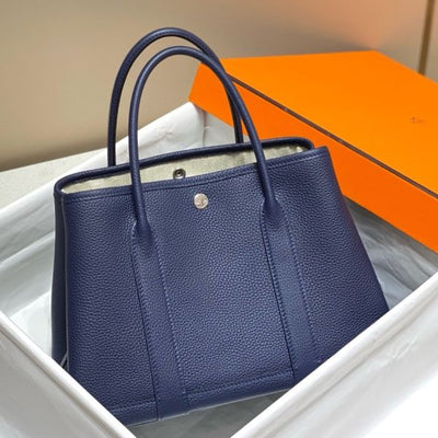 HERM Garden Party 30 Bag In Blue Saphir Taurillon Leather