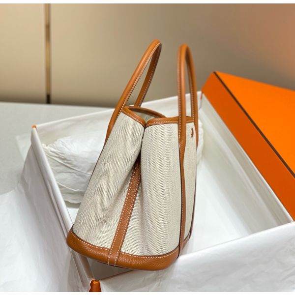 HERM Garden Party 30cm Bag in Toile and Gold Leather