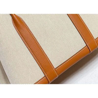 HERM Garden Party 30cm Bag in Toile and Gold Leather