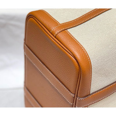 HERM Garden Party 30cm Bag in Toile and Gold Leather