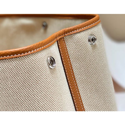 HERM Garden Party 30cm Bag in Toile and Gold Leather