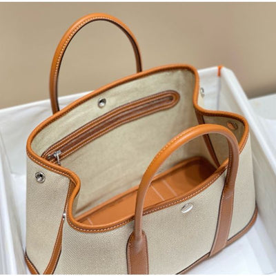 HERM Garden Party 30cm Bag in Toile and Gold Leather