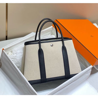 HERM Garden Party 30cm Bag in Toile and Black Leather