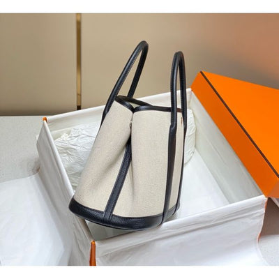 HERM Garden Party 30cm Bag in Toile and Black Leather