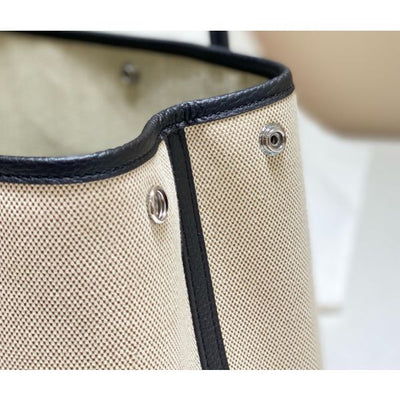 HERM Garden Party 30cm Bag in Toile and Black Leather