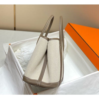 HERM Garden Party 30cm Bag in Toile and Taupe Leather