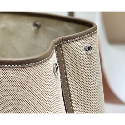 HERM Garden Party 30cm Bag in Toile and Taupe Leather