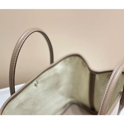 HERM Garden Party 30cm Bag in Toile and Taupe Leather