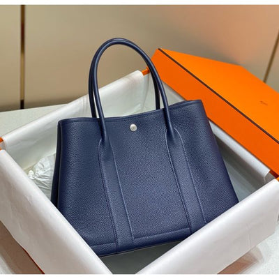 HERM Garden Party 36 Bag In Blue Saphir Clemence Leather