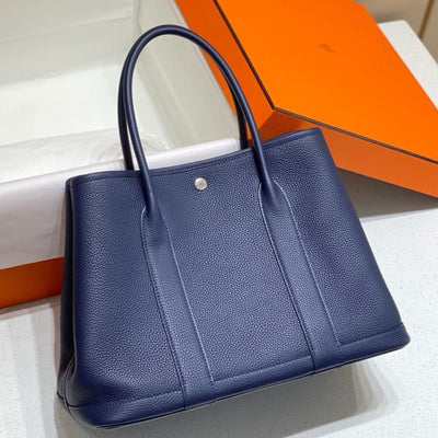HERM Garden Party 36 Bag In Blue Saphir Clemence Leather