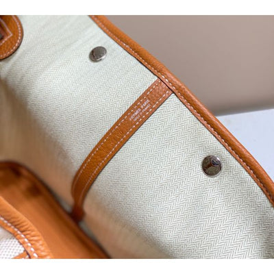 HERM Garden Party 36cm Bag in Toile and Gold Leather