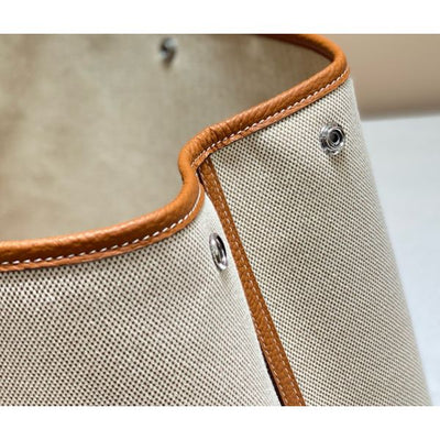 HERM Garden Party 36cm Bag in Toile and Gold Leather