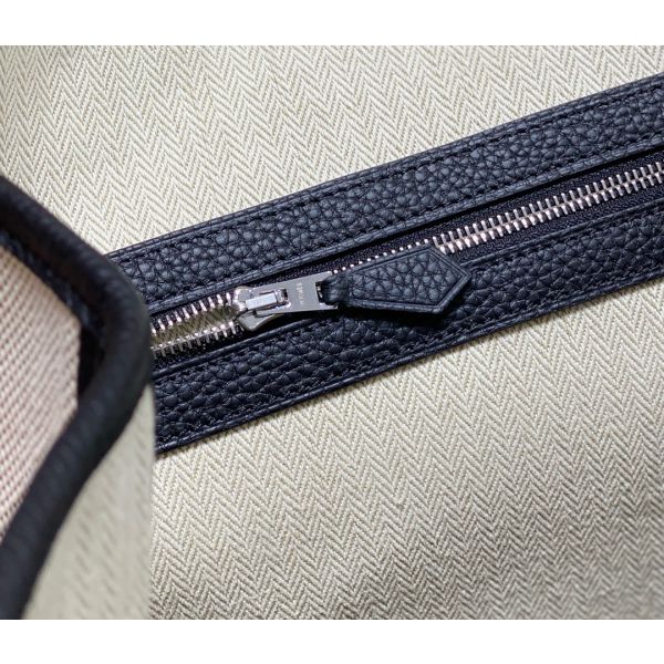 HERM Garden Party 36cm Bag in Toile and Black Leather