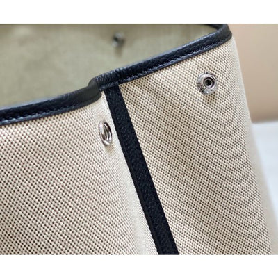 HERM Garden Party 36cm Bag in Toile and Black Leather