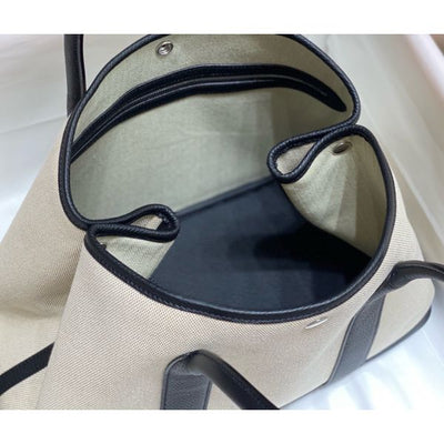 HERM Garden Party 36cm Bag in Toile and Black Leather